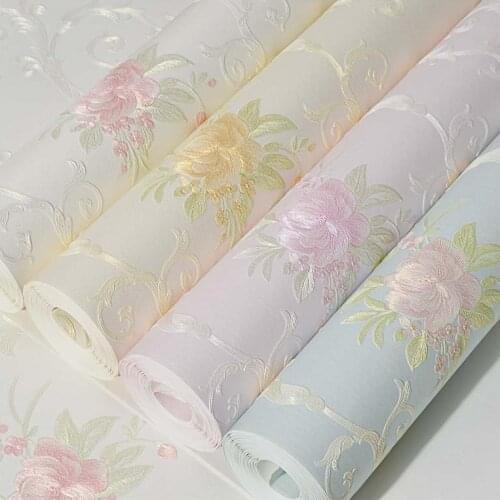 European style self-adhesive non-woven wallpaper 3d embossed environmental protection romantic bedroom living room sticker