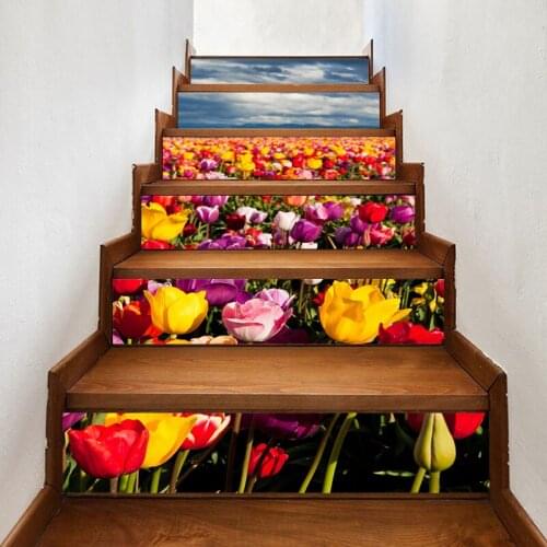 Self Adhesive 3D Colorful Flowers Canvas Home Decor Stair Stickers PVC Poster Print Picture Waterproof Wallpaper For Living Room