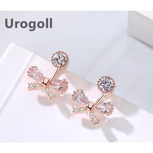 Fashion Women Earring Pure 925 Sterling Silver Earring Rose Gold Bow Earrings Heart-shaped Crystal Ear Jewelry Anniversary Gift