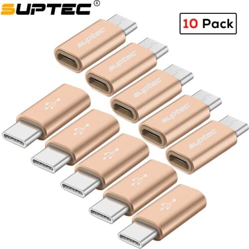 SUPTEC 10 Pack USB Adapter USB Type C to Micro USB OTG Cable Type-C Converter Connector for Macbook Samsung S9 S8 Huawei P20 P10