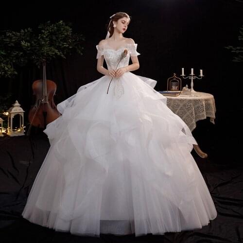 Wedding Dress 2021 New Luxury Lace Elegant Boat Neck Ball Gown Princess Floor-length Plus Size Vestido De Noiva Robe De Mariee