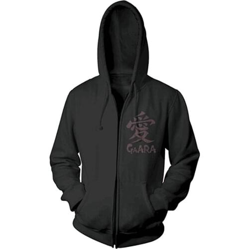 Gaara Print Hoodie Zip Up Jacket Coat Adult Men Women coat Black Hooded Sweatshirt man hoodie