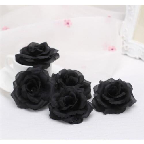 8cm Black Artificial Roses Flower Head for Wedding Birthday Party Decoration DIY Rose Bear Crafts Supplies flores artificiales