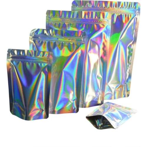 100 pcs Laser Holograms Aluminum Foil Resealable Value Pack Stand Up Zip Lock Bag hologram Self Seal Zipper Plastic Pouches Bag