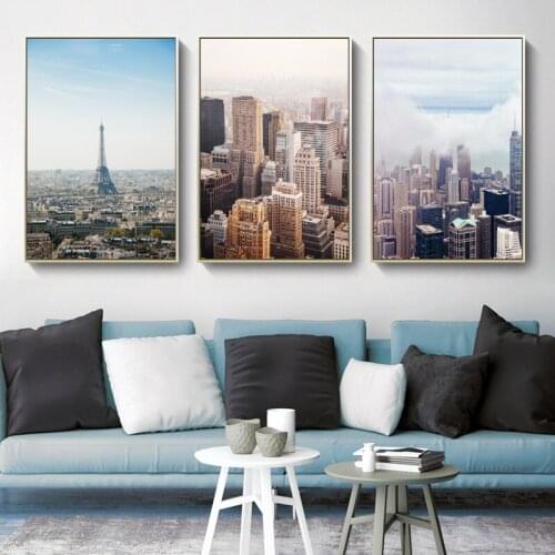 World Famous City Landscape Paris New York Decorative City Building Hotel Apartment Canvas.posters and Prints Home Decor Art