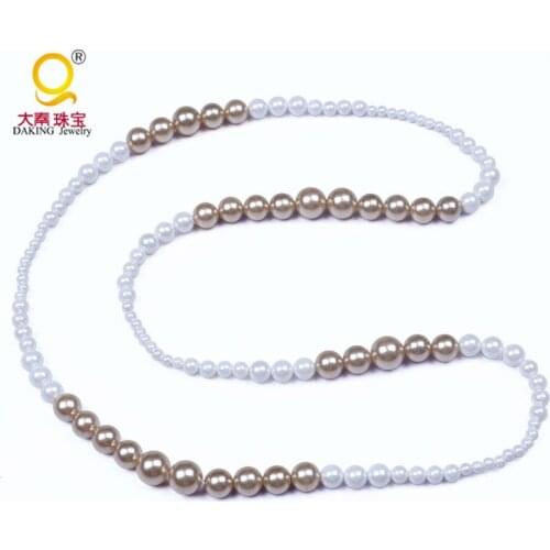 High grade round shell beads necklace perfect circle white and gold gradual size bead necklace jewelry