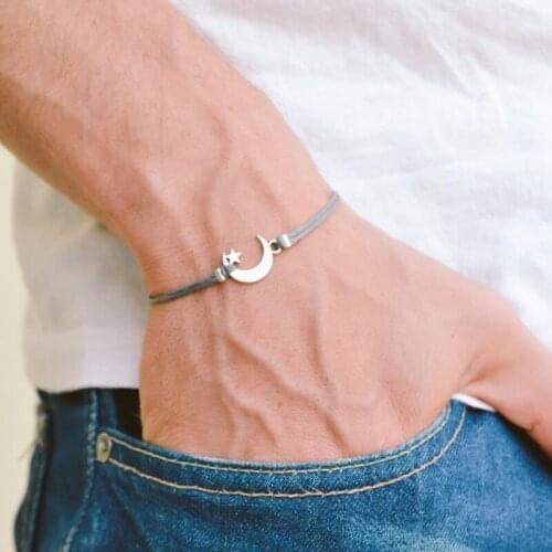Unisex Friendship Statement Jewelry with Card Silver Charm Adjustable Make a Wish Triple Moon and Stars Bracelets for Women
