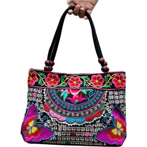 Chinese Style Women Handbag Embroidery Ethnic Summer Fashion Handmade Flowers Ladies Tote Shoulder Bags Cross-body
