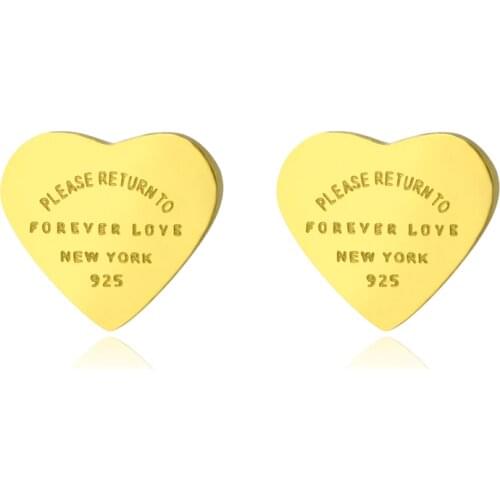 FYSARA Stainless Steel Rose Gold Color Forever Love Heart Earrings For Women Luxury Fine Stud Earrings Brand Female Jewelry