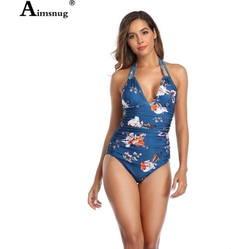 Women One Piece Swimwear Model Flower Print Swimsuits Female Sexy V-neck Onesie Beachwear Trend 2021 European Style Bathing Suit