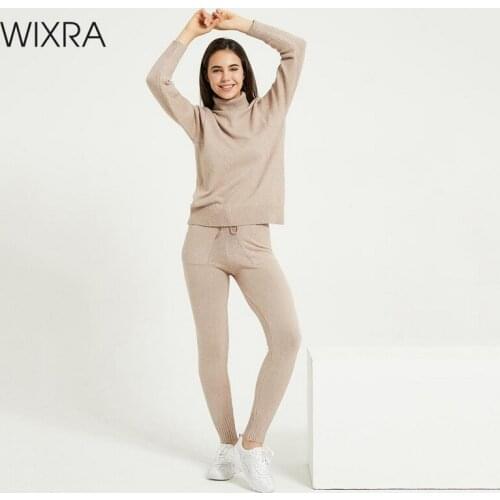 Wixra Womens Sweater Sets Turtleneck Long Sleeve Sweaters Pullovers+Drawstring Long Pants Stretch 2 Pieces Suits Winter Costume