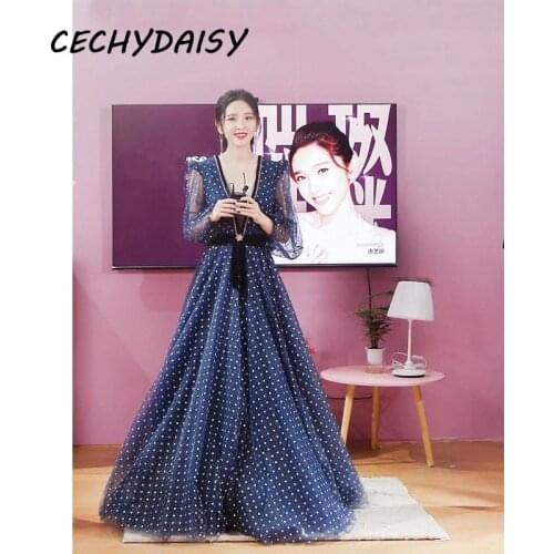 Fashion Christmas Party Runway Dress Sexy Deep V-Neck High Waist Mesh Vintage Elegant Polka Dot Midi Dresses vestidos robe femme