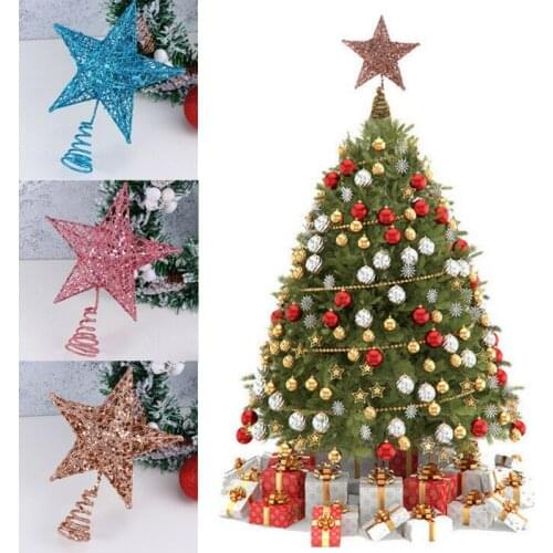 Gold Powder Christmas Tree Decoration Five-pointed Star Pendant Xmas Tree Topper Decor Decorations New Year Party Home Ornaments