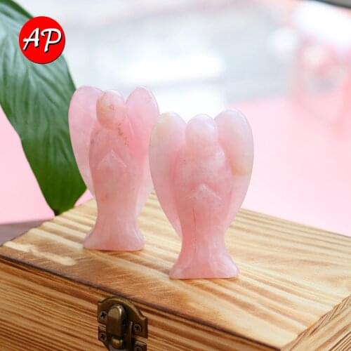 1PC Natural Crystal 2inch Angel Handicraft Rose Quartz Angel Guardian Ornaments Healing Gemstone Meditation Purifies the Mind