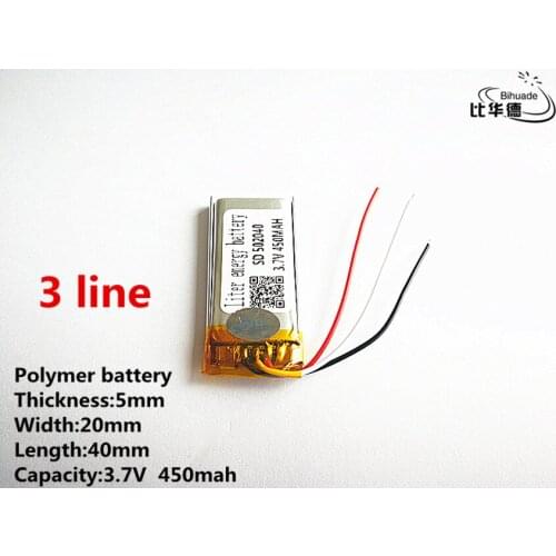 10pcs/lot 3 line Good Qulity 3.7V,450mAH,502040 Polymer lithium ion / Li-ion battery for TOY,POWER BANK,GPS,mp3,mp4