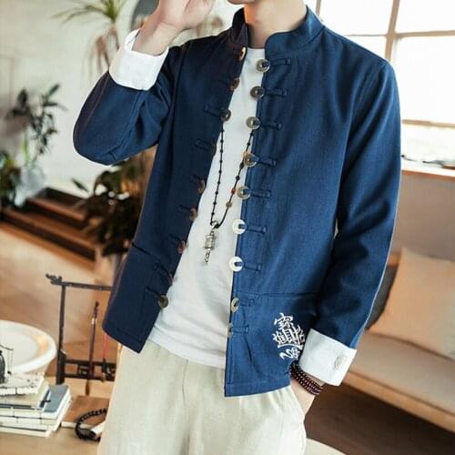 2021 Men Casual Oriental Kung Fu Clothes Linen Shirts Chinese Style Traditional Tops Vintage Plus Size Coats Tang Suits 30264