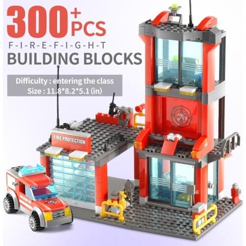 300+PCS Building Blocks Set Toys City Fire Truck Fire Fepartment Fire Station Toys Children Car Toys Girl Bricks Educational Toy