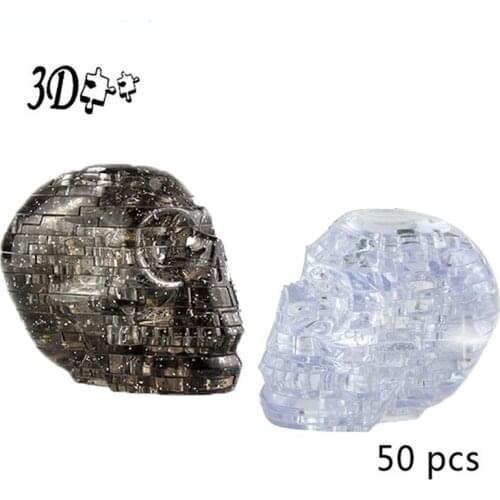 3d Puzzle 50 Pcs Skull Puzzle Jigsaw DIY Puzzles Model Crystal Puzzle with Light in 2 Color Assemble Toy for Children Mental Toy