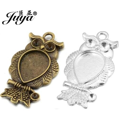 4pcs 13x18mm Teardrop Glass Cabochon Base Tray Bezel Blank Owl Necklace Pendant Charm DIY Jewelry Making Crafts Findings