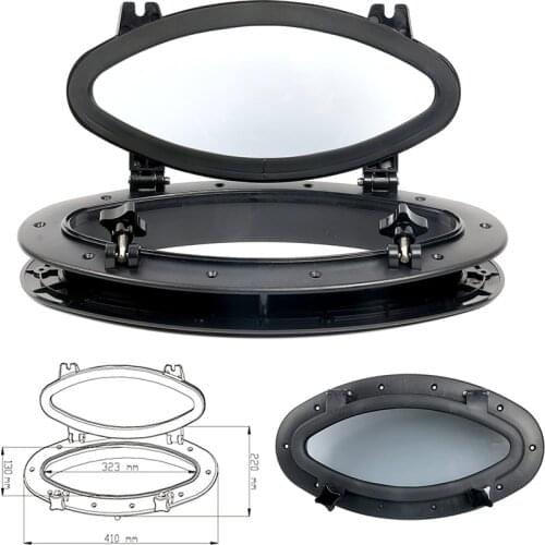 40CM Marine Boat Yacht RV Oval Porthole ABS Plastic Black Round Hatches Port Lights Replacement Windows Hole Opening Portlight