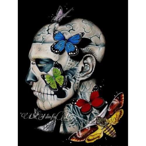 5D DIY Diamond Painting Full Round Cartoon Skull Diamond Embroidery Cross Stitch Butterfly Needlework Mosaic Home Decorative