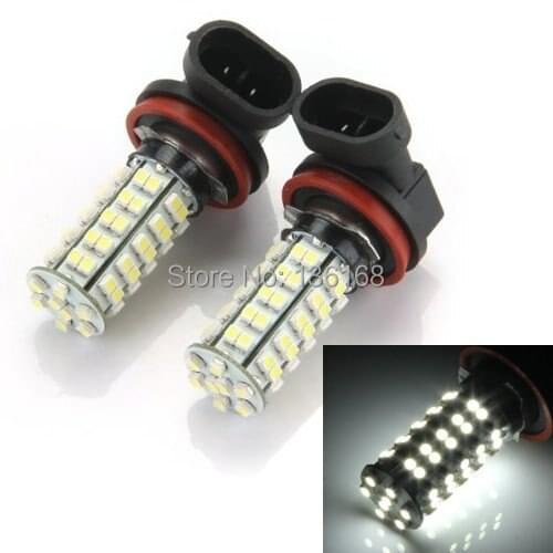 Free Shipping 2 x Bombilla Lampara Auto H8 12V DC 68 LED 3528 SMD 5000K Luz Blanco para Coche