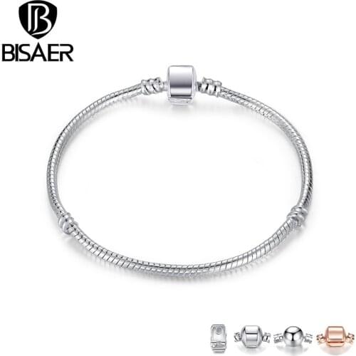 BISAER High Quality Wholesale Silver Color Basic Snake Chain Magnet Clasp Bracelets Bracelet WEU9010