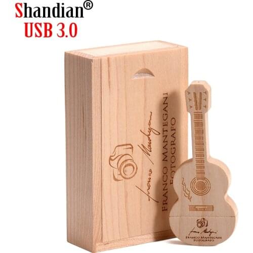 Wooden USB stick Guitar pen drive 128gb Funny pendrives 64G USB flash drive 3.0 Memory stick natural music disk Free custom logo