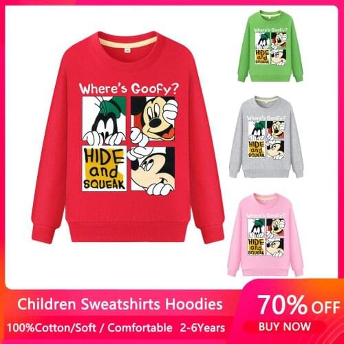 Cartoon Mickey Boys Sweatshirts for Little Kids Hoodies Clothes 2-8Years Autumn Children Long Sleeve Shirts Cotton