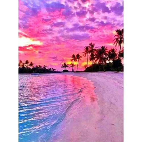 Dispaint Paint With Diamond Embroidery Beach tree landscape Diamond Painting Full Square Round Picture Of Rhinestone Decor