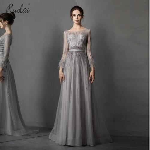Elegant A-Line Evening Dress New Arrival O-Neck Full sleeves Evening Dresses Long 2019 with Sash vestidos de fiesta de noche