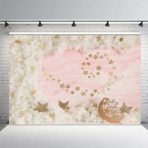 Newborn Twinkle Little Star Portrait Photocall Backdrop Baby Shower Golden Stars Birthday Cake Smash Background Photobooth