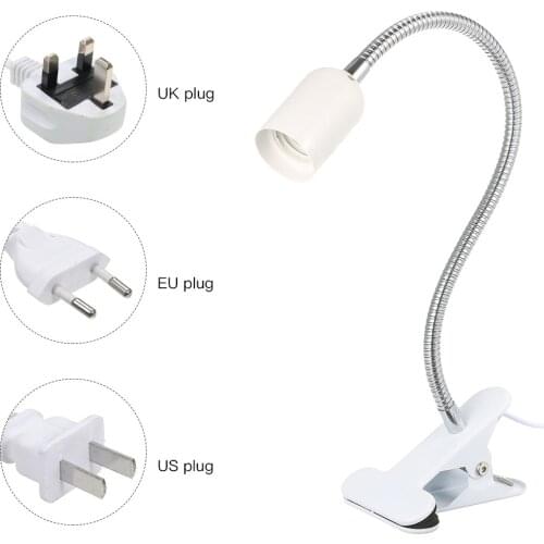 AC110-220V 50W E27 Bulb Base Socket Holder Desk Lamp (Bulb not Included) with Clamp Press Button Bendable Flexible Tube