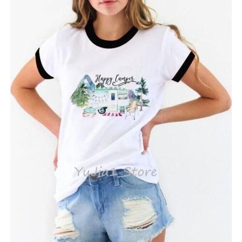 Happy Camper Car Mountain print t-shirt women clothes 2019 vogue funny t shirts harajuku shirt tumblr tops tee shirt femme