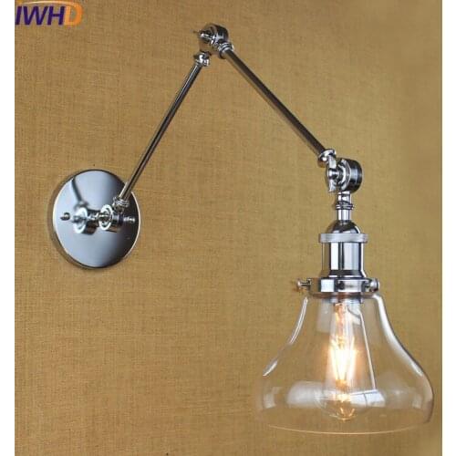 IWHD Retro Vintage Wall Light Fixtures Bar Coffe Style Loft Industrial Glass Swing Long Arm Wall Lamp Sconce Lampara Pared