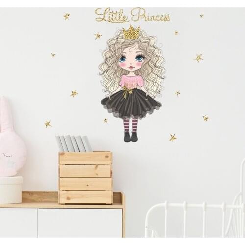 Cute personality curly hair Little Princess Girl Wall Sticker Girls' bedroom porch wall decoration wallpaper Wallpaper paste