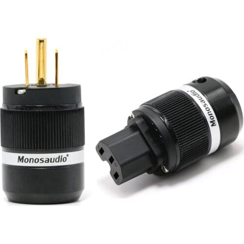 Monosaudio M100G/F100G Hifi Pure Copper Gold Plated US AC Power Plug & IEC Connector for Audio DIY Mains Power Cable