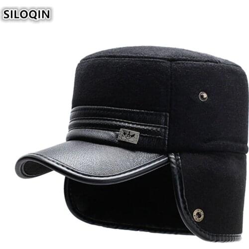 SILOQIN Winter Mens Warm Hats Army Military Hat Thick Velvet Fur Earmuffs Caps Mens Flat Cap 2019 New Dads Cold-proof Hats