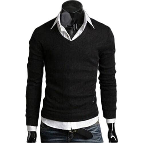 Spring Autumn Casual Men Sweater Solid Color V-neck Thin Cotton Pullover British Retro Style Slim Jumper Brand Sweater