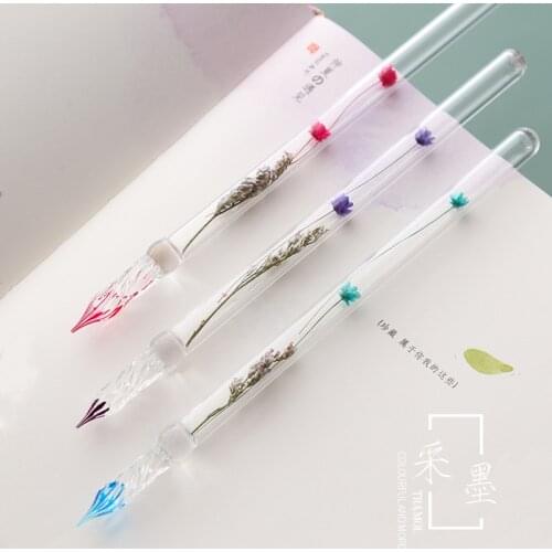 Flower Set Series Pretty Glass Pen Dip Pen Crystal Coloured Glaze Pens Girl Student Gift
