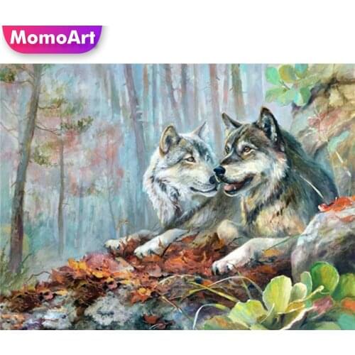 MomoArt 5D DIY Diamond Painting Wolf Animal Rhinestones Kits Diamond Mosaic Cross Stitch Embroidery New Arrival Decor For Home