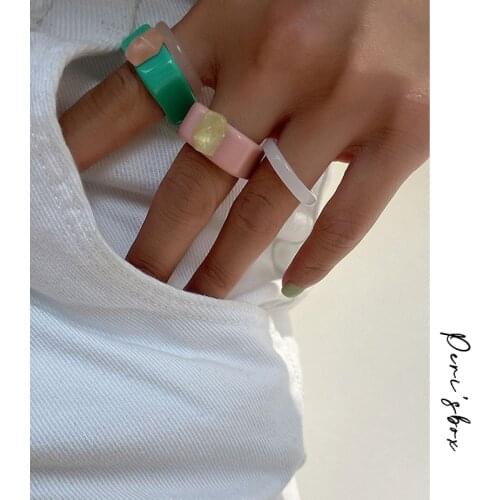 Peris Box Candy Color Resin Ring Sets For Women Colorful Acrylic Geometric Irregular Rings Romantic Square Chunky Knuckle Ring