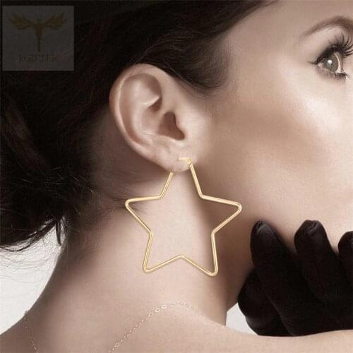 2021 New Hyperbole Big Hangle Earrings 50mm-70mm Choose Golden Star Pendant Earrings Romantic Womens Jewelry Girlfriend Gifts