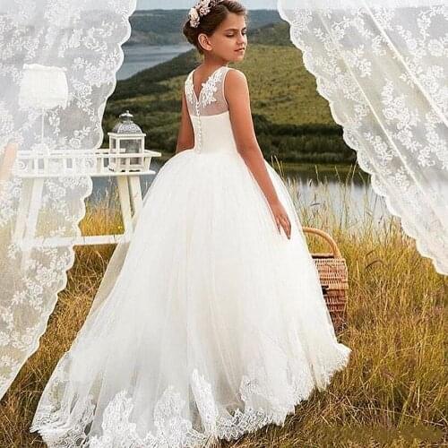 Flower Girl Dresses Ivory Elegant First Communion Dress For Little Girl O-Neck Cheap Kids Princess Dress
