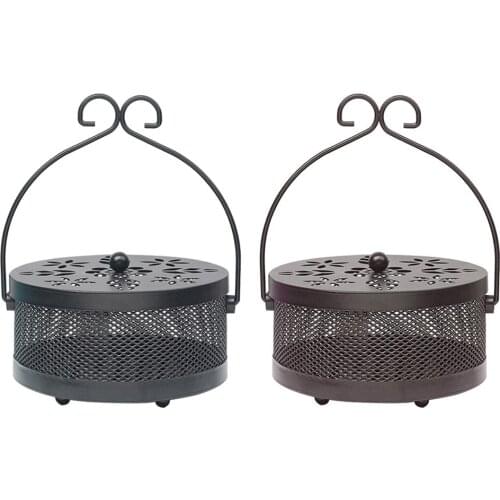 Retro Iron Hollow Mosquito Coil Box With Lid Handle Mosquito Repellent Coil Box Home Mosquito Coil Rack Incense Burner