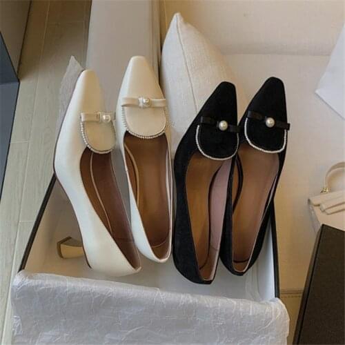 PXELENA Designer 2021 Fall Spring Strange Heels Pumps Women Genuine Leather Shoes String Beads Pearls Slip On Party Dress Lady