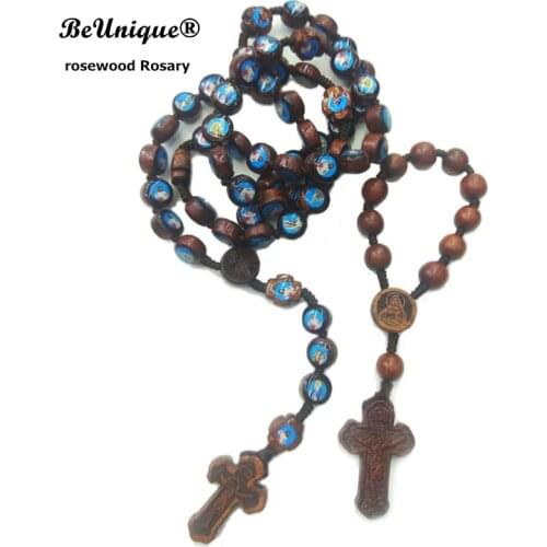 Luxury Christian religious gifts 12mm Rosewood beads rosary necklace & bracelet jewelry set Jesus wood prayer bead