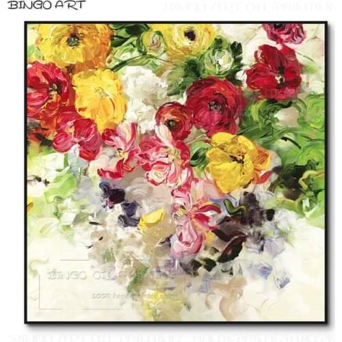 Hand-painted High Quality Kinds of Impressionist Flower Oil Painting on Canvas Handmade Flowers Painting for Living Room Decor