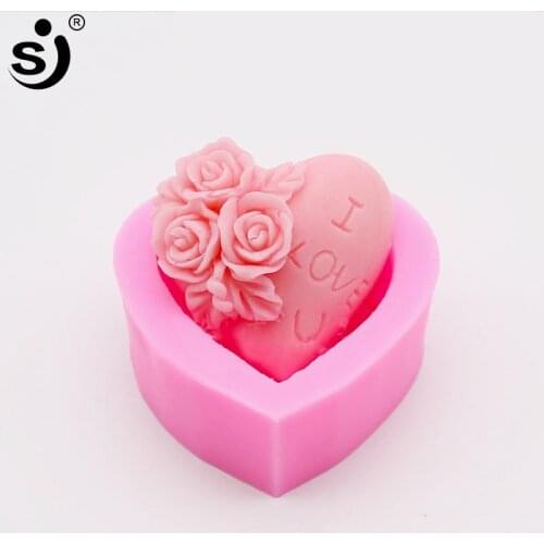 SJ Silicone Cake Mold Love Heart Rose Shape Wedding Baking Mould For Soap Cookies Fondant Cake Tools Decorating Candle Making