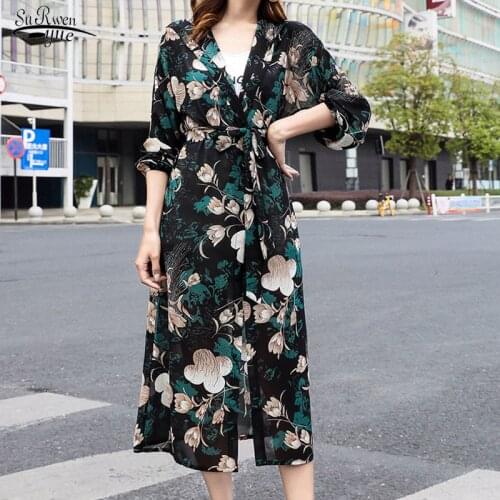 Super Thin Floral Chiffon Cardigan Summer Sun Protection Women Long Blouses Long Sleeve Loose Flower Print Blouse Shirts 9119 50
